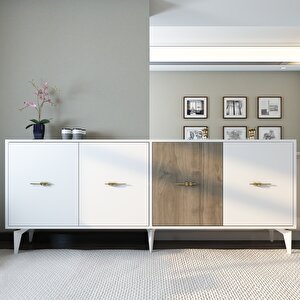 Veryct 180 Cm Konsol (kx180) Ve Tv Sehpası 2'li Salon Takımı Beyaz-Ceviz