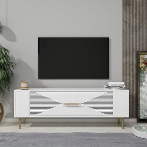 Retrol1ct  Tv Sehpasi Beyaz-Altın Beyaz gold