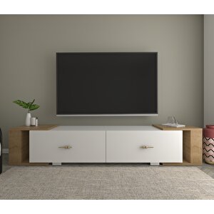 Veryct 180 Cm Konsol (kx180) Ve Tv Sehpası 2'li Salon Takımı Beyaz-Safirmeşe Beyaz-Safir Meşe