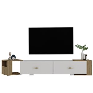 Veryct 180 Cm Konsol (kx180) Ve Tv Sehpası 2'li Salon Takımı Beyaz-Safirmeşe