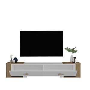 Veryct 180 Cm Konsol (kx180) Ve Tv Sehpası 2'li Salon Takımı Beyaz-Safirmeşe