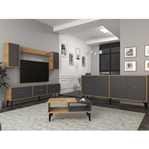 Zeuss 180 Cm Tv Üni̇tesi̇, Konsol(kx180) Ve Orta Sehpa Salon Takimi Safirmeşe-Antrasit Antrasit-Safirmeşe