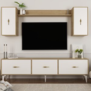Zeuss 180 Cm Tv Üni̇tesi̇, Konsol(kx180) Ve Orta Sehpa Salon Takimi Safirmeşe-Beyaz Beyaz-Safirmeşe