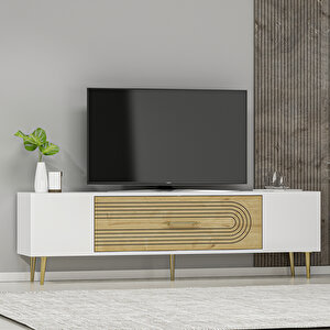 Dekol3ct Tv Sehpasi Beyaz-Safirmeşe-Altın Safirmeşe-Altın