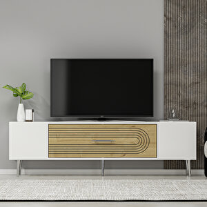 Dekol3ct Tv Sehpasi Beyaz-Safirmeşe-Gümüş Safirmeşe-Gümüş