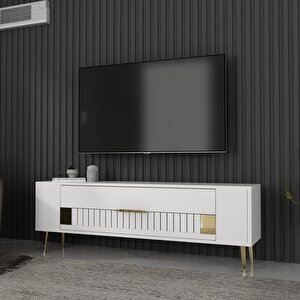 Retrolp4ct Tv Sehpası Beyaz-Altın Beyaz gold