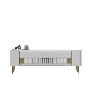 Retrolp4ct Tv Sehpası Beyaz-Altın Beyaz gold