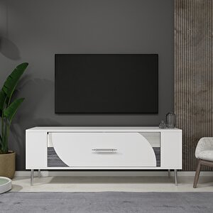 Retrop2ct Tv Sehpası Beyaz-Gümüş