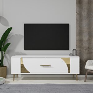 Retrop2ct Tv Sehpası Beyaz-Altın Beyaz gold