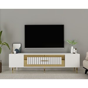 Dekolp3ct Tv Sehpasi Beyaz-Altın Beyaz gold