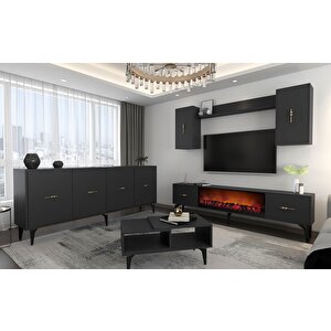 Si̇ntaa 180 Cm  Şömi̇neli̇(b)  Tv Üni̇tesi̇, Konsol(kx180)  Ve Orta Sehpa Salon Takimi Antrasit-Antrasit Antrasit