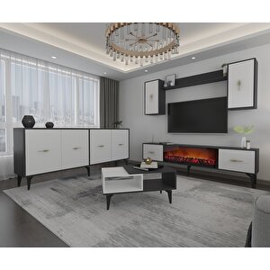 Si̇ntaa 180 Cm  Şömi̇neli̇(b)  Tv Üni̇tesi̇, Konsol(kx180)  Ve Orta Sehpa Salon Takimi Antrasit-Beyaz Antrasit Beyaz