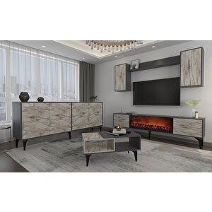 Si̇ntaa 180 Cm  Şömi̇neli̇(b)  Tv Üni̇tesi̇, Konsol(kx180)  Ve Orta Sehpa Salon Takimi Antrasit-Efesmermer Efes Mermer