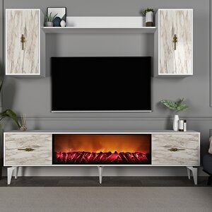 Si̇ntaa 180 Cm  Şömi̇neli̇(b)  Tv Üni̇tesi̇, Konsol(kx180)  Ve Orta Sehpa Salon Takimi Beyaz-Efesmermer Efes