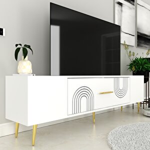 Dekol2ct Tv Sehpasi Beyaz-Altın Beyaz gold