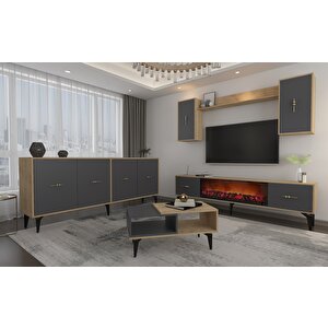 Si̇ntaa 180 Cm  Şömi̇neli̇(b)  Tv Üni̇tesi̇, Konsol(kx180)  Ve Orta Sehpa Salon Takimi Safirmeşe-Antrasit Antrasit-Safirmeşe