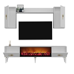 Si̇ntaa 180 Cm  Şömi̇neli̇(b)  Tv Üni̇tesi̇, Konsol(kx180)  Ve Orta Sehpa Salon Takimi Beyaz-Beyaz Beyaz