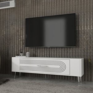 Retrol3ct Tv Sehpası Beyaz-Gümüş Beyaz-Gümüş