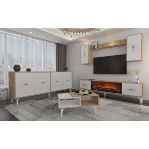 Si̇ntaa 180 Cm  Şömi̇neli̇(b)  Tv Üni̇tesi̇, Konsol(kx180)  Ve Orta Sehpa Salon Takimi Safirmeşe-Beyaz Beyaz-Safirmeşe