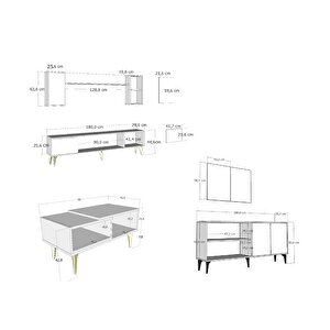 Si̇ntaa 180 Cm  Şömi̇neli̇(b)  Tv Üni̇tesi̇, Konsol(kx180)  Ve Orta Sehpa Salon Takimi Safirmeşe-Beyaz