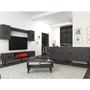 Flyy 180 Cm Şömi̇neli̇(b) Tv Üni̇tesi̇, Konsol(kx180) Ve Orta Sehpa Salon Takimi Antrasit-Antrasit Antrasit