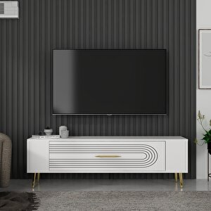 Retrol3ct Tv Sehpası Beyaz-Altın Beyaz-Altın