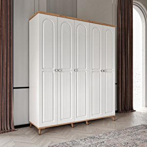 Ücretsiz Montaj Bohem 5 Kapaklı Komple Mdf Gardırop - Elbise Dolabı
