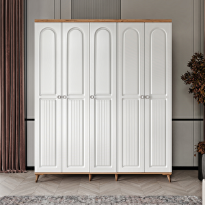 Ücretsiz Montaj Bohem 5 Kapaklı Komple Mdf Gardırop - Elbise Dolabı