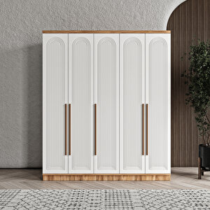Ücretsiz Montaj Rosa 5 Kapaklı Komple Mdf Gardırop - Elbise Dolabı