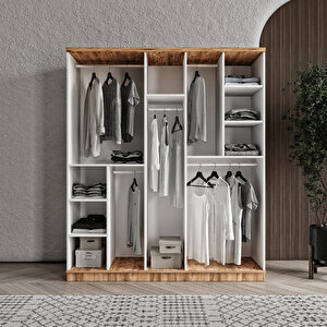 Ücretsiz Montaj Rosa 5 Kapaklı Komple Mdf Gardırop - Elbise Dolabı