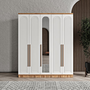 Ücretsiz Montaj Rosa 5 Kapaklı Komple Mdf Aynalı Gardırop - Elbise Dolabı