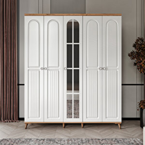 Ücretsiz Montaj Komple Mdf Bohem 5 Kapaklı Aynalı Gardırop - Elbise Dolabı