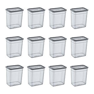 12'li Set Skali Dikdörtgen Saklama Kabı Antrasit 2350 Ml