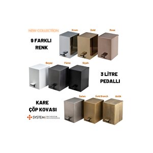 Pedallı Kare Çöp Kovası 3 Lt Beyaz 262x245x180 Mm