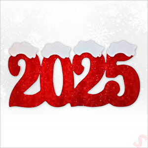 Yılbaşı Karlı 2025 Simli Strafor Süs - 50cm X 25cm