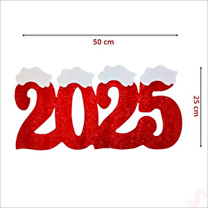 Yılbaşı Karlı 2025 Simli Strafor Süs - 50cm X 25cm