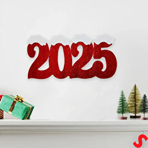 Yılbaşı Karlı 2025 Simli Strafor Süs - 50cm X 25cm