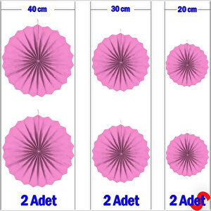 Kağıt Yelpaze Süs, 6 Adetli Set, Pembe
