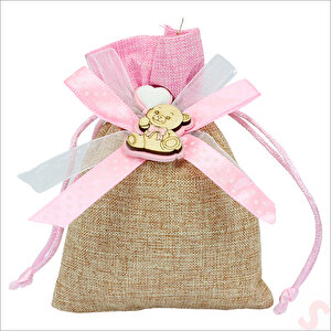 Bebek Temalı Jüt Kese 10cm X 13cm - Pembe X 12 Adet