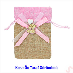 Bebek Temalı Jüt Kese 10cm X 13cm - Pembe X 12 Adet