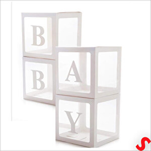 Baby Yazılı Şeffaf Balon Kutusu, 30cm X 4 Adetli Set - Beyaz