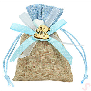 Bebek Temalı Jüt Kese 10cm X 13cm - Mavi X 12 Adet