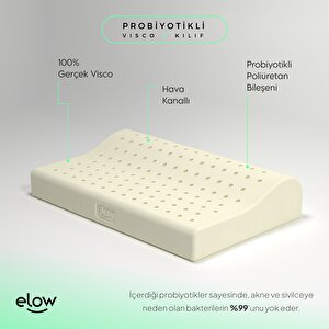 Probiotic+ Tek Taraflı Boyun Destekli Ortopedik Visco Yastık, 60 X 40 X 13/9