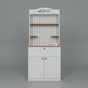 Lucas 2 Kapaklı Çekmeceli Kahve Köşesi Ve Çok Amaçlı Mutfak Dolabı - Açık Ceviz & Beyaz
