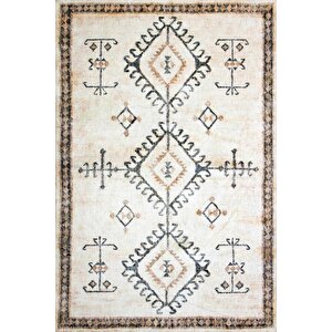 Fuga Yumuşak Dokulu Beyaz Vintage Desenli Halı Ka 21 80x300 cm
