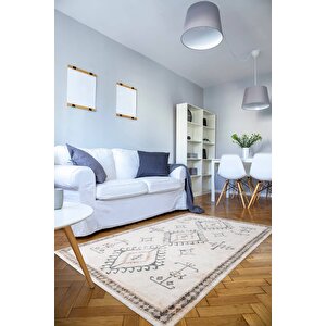 Fuga Yumuşak Dokulu Beyaz Vintage Desenli Halı Ka 21 80x300 cm