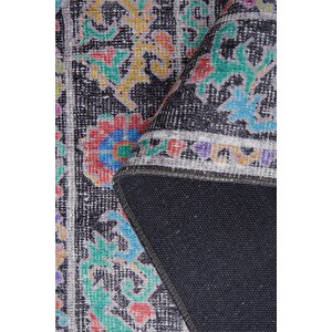 Etnik Kilim Desenli Halı, Dokuma Taban Dekoratif Şönil Siyah Halı Soul Al 146