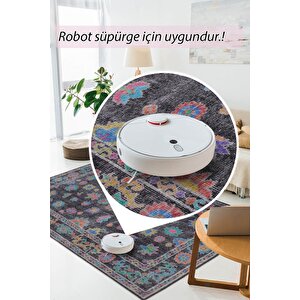 Etnik Kilim Desenli Halı, Dokuma Taban Dekoratif Şönil Siyah Halı Soul Al 146