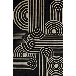 Fuga Yumuşak Dokulu Siyah/beyaz Modern Desenli Halı Ka 13 200x300 cm