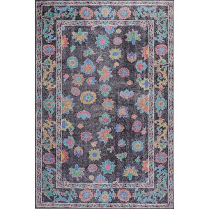 Etnik Kilim Desenli Halı, Dokuma Taban Dekoratif Şönil Siyah Halı Soul Al 146 230x230 cm
